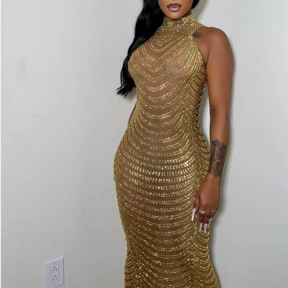 24K Gold Mesh Maxi Dress